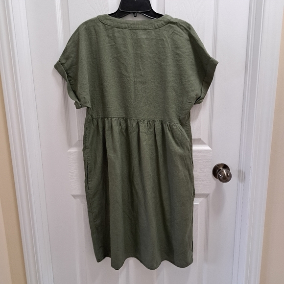 NWOT Briggs New York Greenl Linen Dress Small V-neck Short Sleeved - Picture 6 of 14